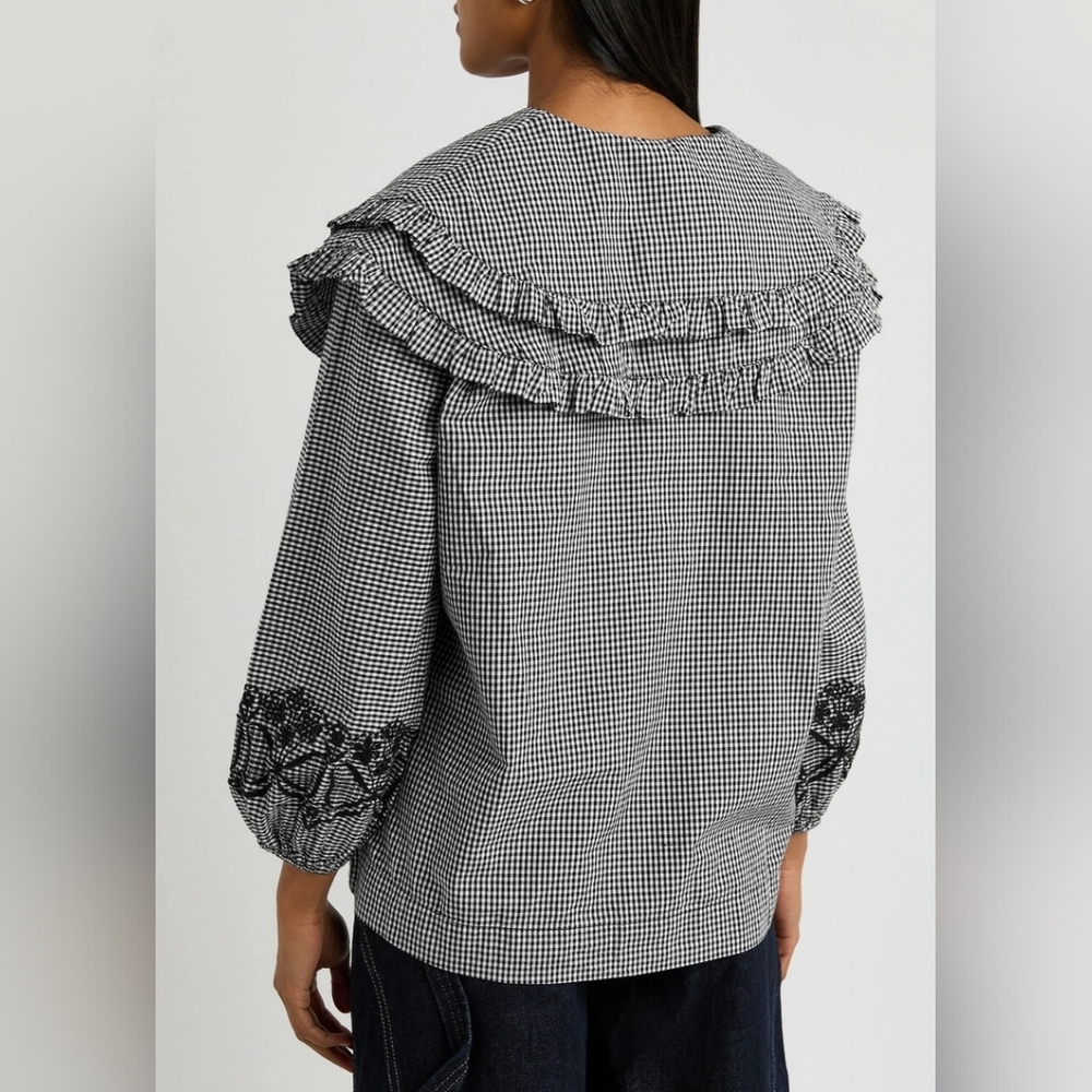 Damson Madder Lois Double Collar Blouse Black Gingham EU 16 /US 12 (See Meas) - Picture 2 of 11